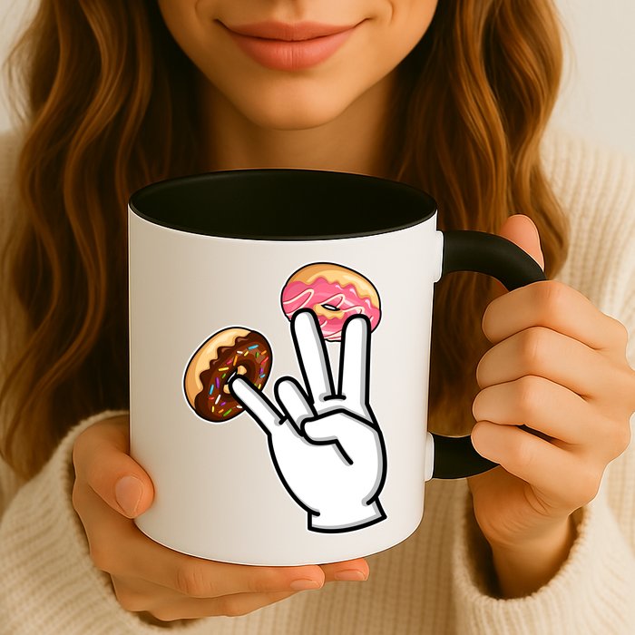 ASL Hand Sign Langauge Number 7 With Donuts Mug