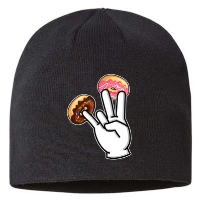 ASL Hand Sign Langauge Number 7 With Donuts Sustainable Beanie