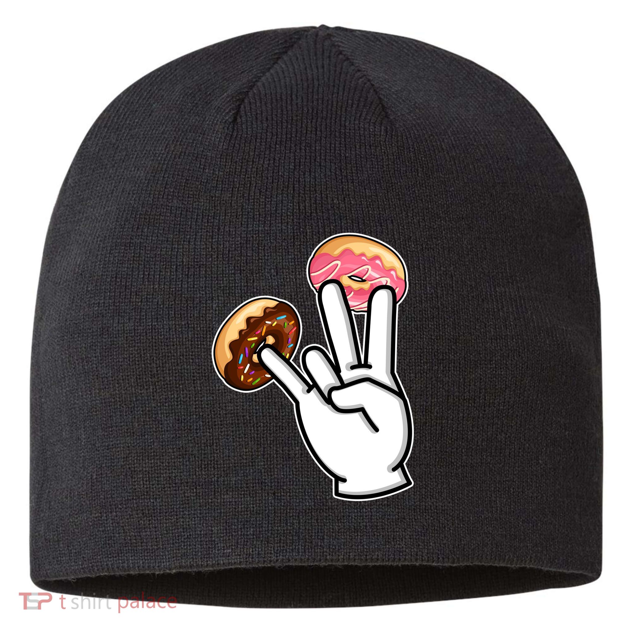 ASL Hand Sign Langauge Number 7 With Donuts Sustainable Beanie