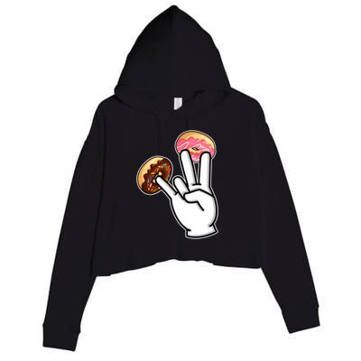 ASL Hand Sign Langauge Number 7 With Donuts Crop Fleece Hoodie