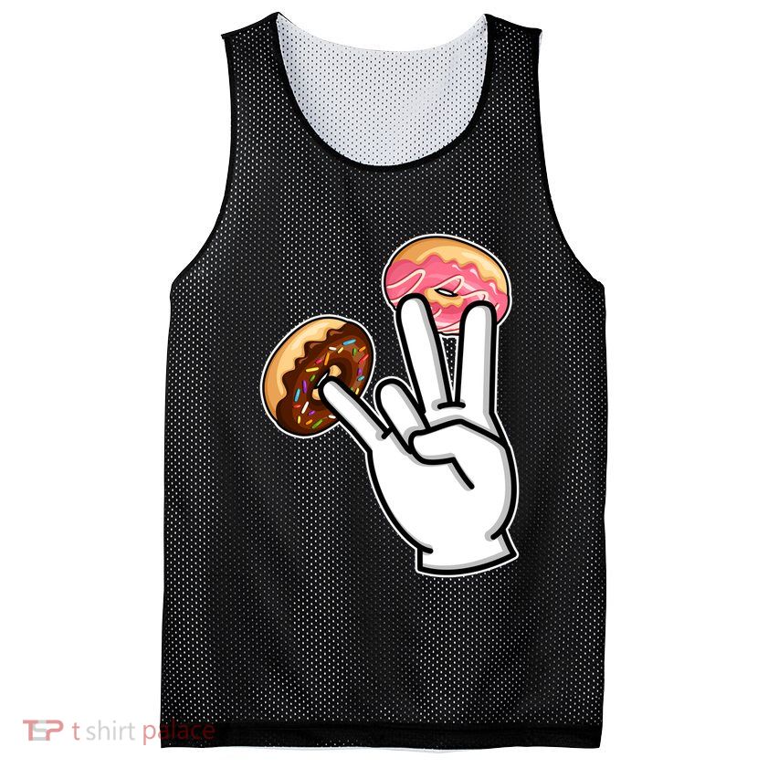 ASL Hand Sign Langauge Number 7 With Donuts Mesh Reversible Basketball Jersey Tank