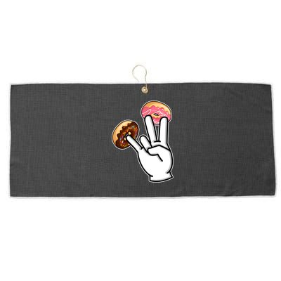 ASL Hand Sign Langauge Number 7 With Donuts Large Microfiber Waffle Golf Towel