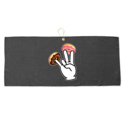 ASL Hand Sign Langauge Number 7 With Donuts Large Microfiber Waffle Golf Towel