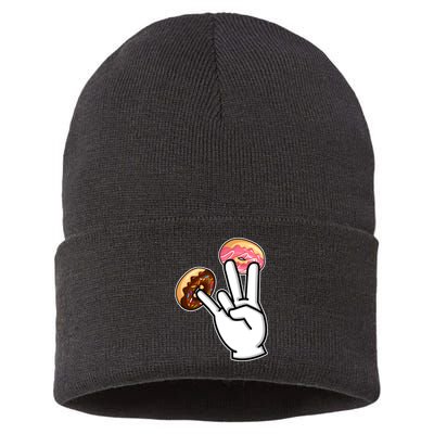 ASL Hand Sign Langauge Number 7 With Donuts Sustainable Knit Beanie
