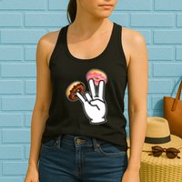 ASL Hand Sign Langauge Number 7 With Donuts Womens Tank Top