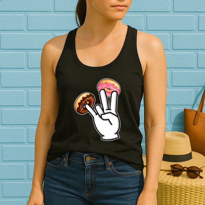 ASL Hand Sign Langauge Number 7 With Donuts Womens Tank Top