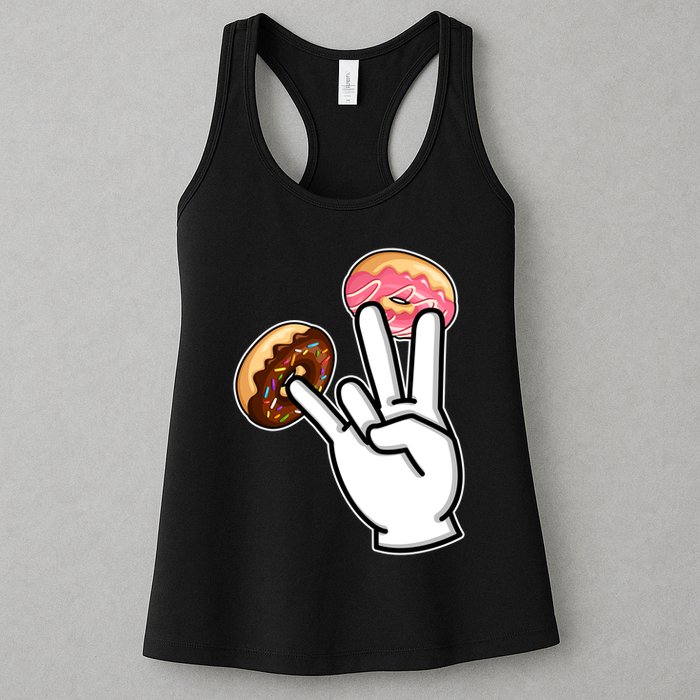 ASL Hand Sign Langauge Number 7 With Donuts Womens Tank Top
