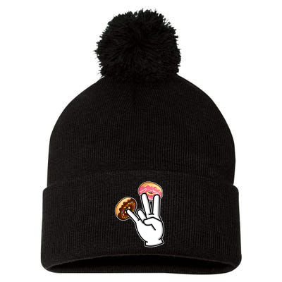 ASL Hand Sign Langauge Number 7 With Donuts Pom Pom 12in Knit Beanie