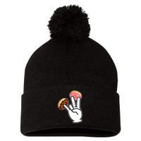 ASL Hand Sign Langauge Number 7 With Donuts Pom Pom 12in Knit Beanie