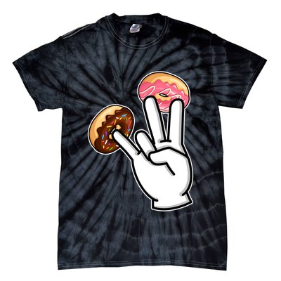 ASL Hand Sign Langauge Number 7 With Donuts Tie-Dye T-Shirt