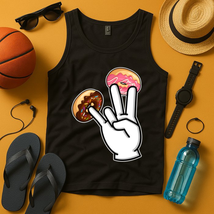 ASL Hand Sign Langauge Number 7 With Donuts Tank Top