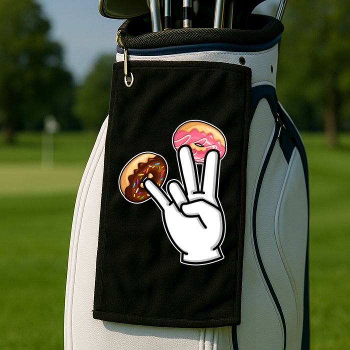 ASL Hand Sign Langauge Number 7 With Donuts Golf Towel