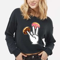 ASL Hand Sign Langauge Number 7 With Donuts Cropped Pullover Crew