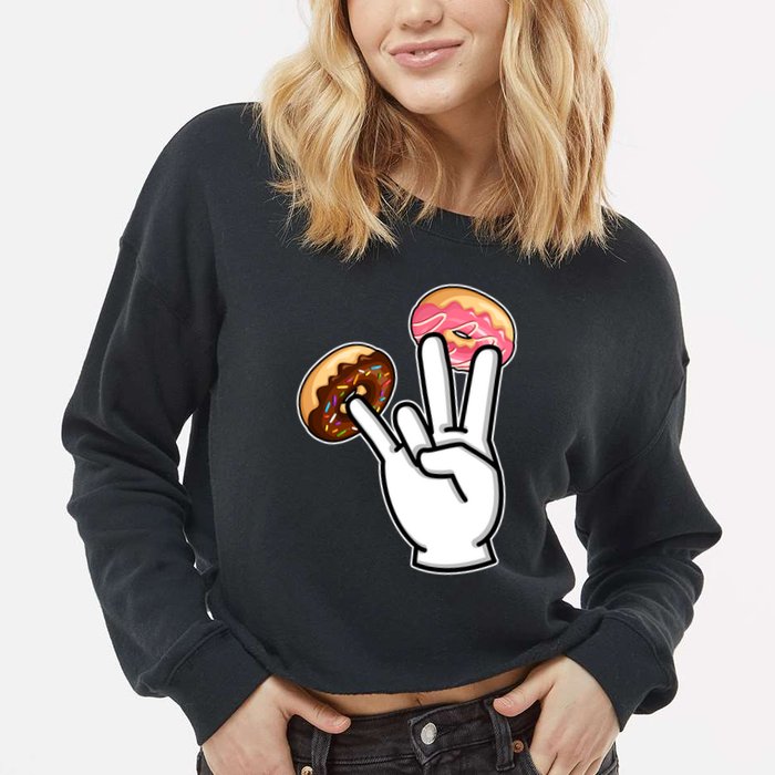 ASL Hand Sign Langauge Number 7 With Donuts Cropped Pullover Crew