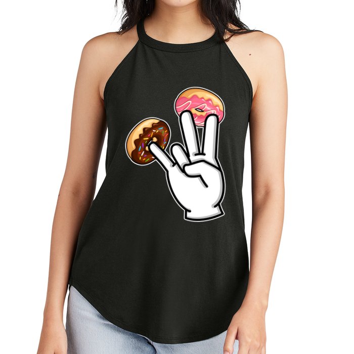 ASL Hand Sign Langauge Number 7 With Donuts Women's Perfect Tri Rocker Tank