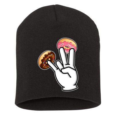 ASL Hand Sign Langauge Number 7 With Donuts Short Acrylic Beanie