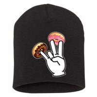 ASL Hand Sign Langauge Number 7 With Donuts Short Acrylic Beanie