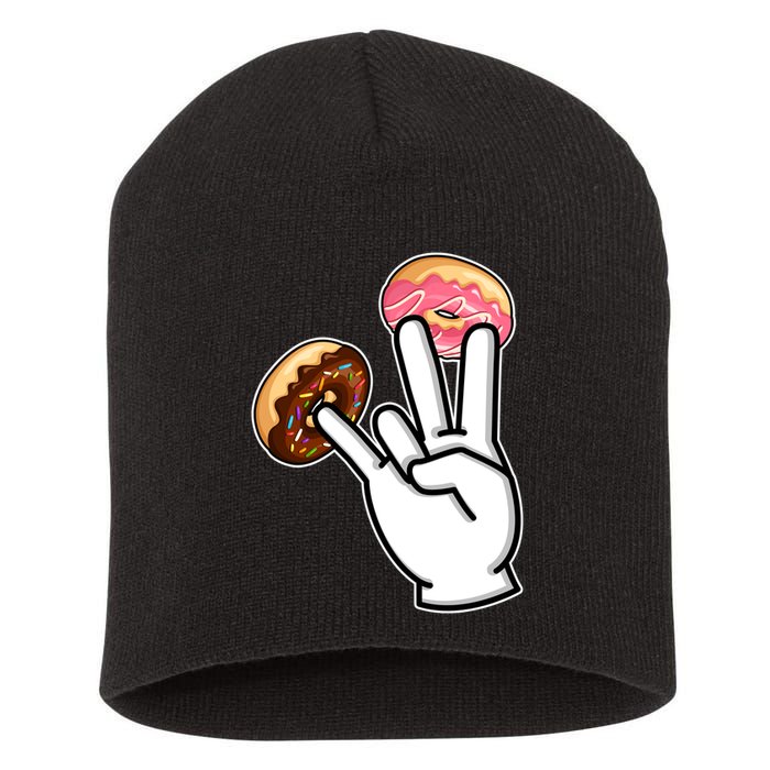 ASL Hand Sign Langauge Number 7 With Donuts Short Acrylic Beanie