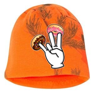 ASL Hand Sign Langauge Number 7 With Donuts Kati - Camo Knit Beanie