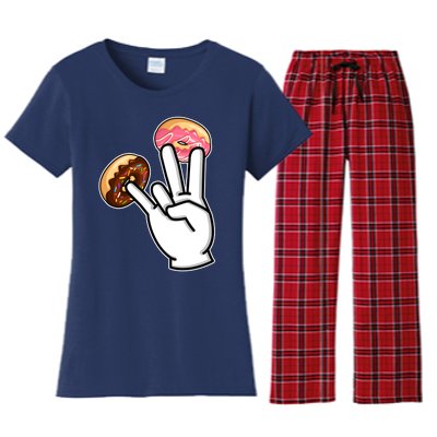 ASL Hand Sign Langauge Number 7 With Donuts Women's Flannel Pajama Set