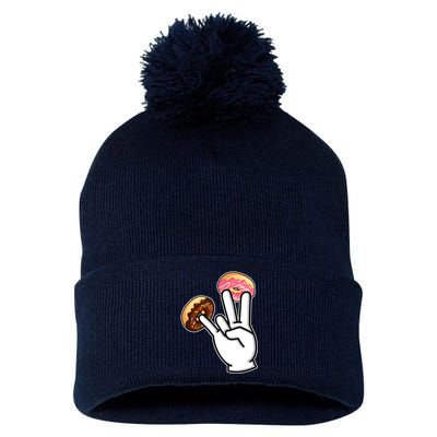 ASL Hand Sign Langauge Number 7 With Donuts Pom Pom 12in Knit Beanie