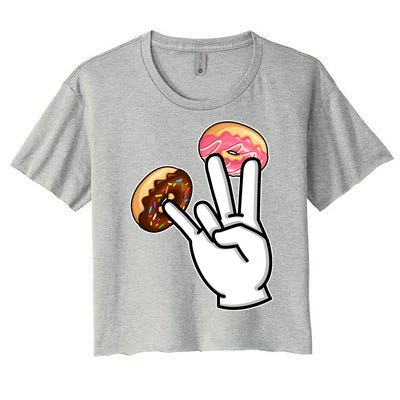 ASL Hand Sign Langauge Number 7 With Donuts Women's Crop Top Tee