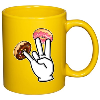 ASL Hand Sign Langauge Number 7 With Donuts 11oz C Handle Ceramic Mug