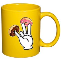 ASL Hand Sign Langauge Number 7 With Donuts 11oz C Handle Ceramic Mug