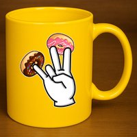ASL Hand Sign Langauge Number 7 With Donuts 11oz C Handle Ceramic Mug