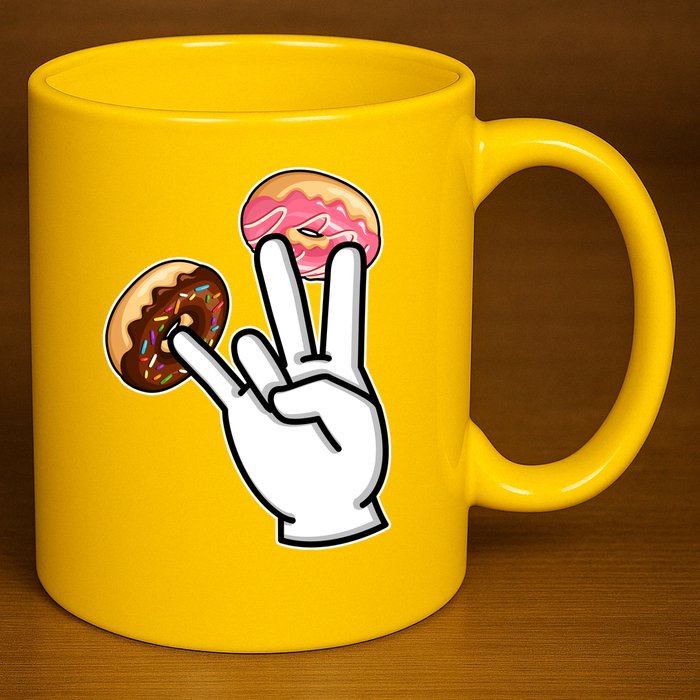 ASL Hand Sign Langauge Number 7 With Donuts 11oz C Handle Ceramic Mug