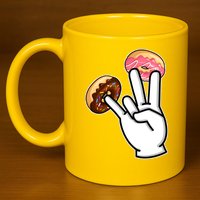ASL Hand Sign Langauge Number 7 With Donuts 11oz C Handle Ceramic Mug