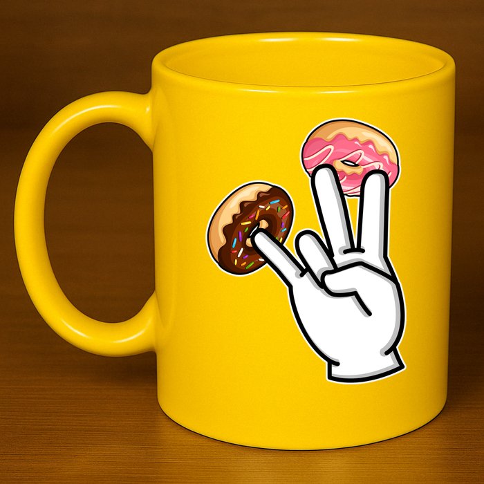 ASL Hand Sign Langauge Number 7 With Donuts 11oz C Handle Ceramic Mug