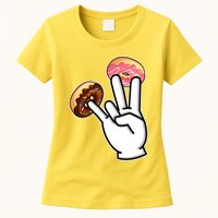 ASL Hand Sign Langauge Number 7 With Donuts Womens T-Shirt
