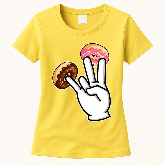 ASL Hand Sign Langauge Number 7 With Donuts Womens T-Shirt
