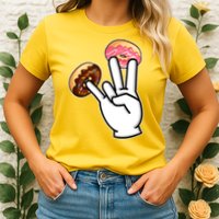 ASL Hand Sign Langauge Number 7 With Donuts Womens T-Shirt