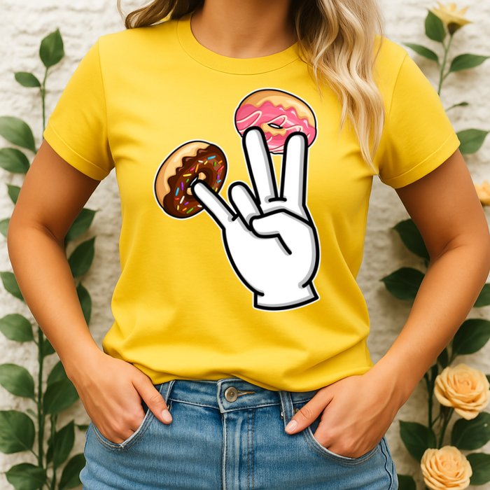 ASL Hand Sign Langauge Number 7 With Donuts Womens T-Shirt
