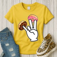 ASL Hand Sign Langauge Number 7 With Donuts Womens T-Shirt