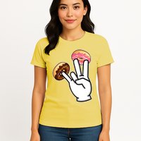 ASL Hand Sign Langauge Number 7 With Donuts Womens T-Shirt