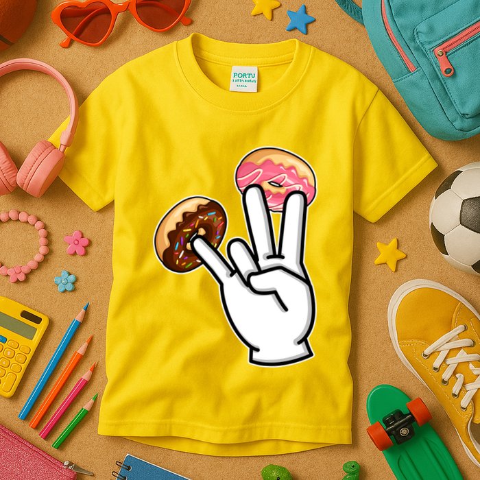 ASL Hand Sign Langauge Number 7 With Donuts Kids T-Shirt