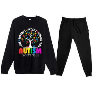 Autism Shirt Love Accept Support Autistic Autism Awareness Premium Crewneck Sweatsuit Set