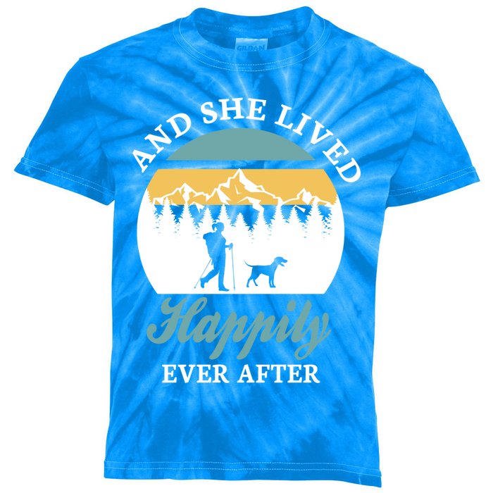 And She Lived Happily Ever After Trekking Hiking With Dogs Cool Gift Kids Tie-Dye T-Shirt