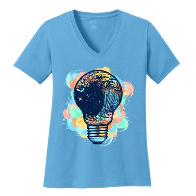 Adventurous Storm Light Bulb Women's V-Neck T-Shirt