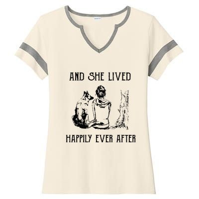 And She Lived Happily Ever After Funny Dogs Ladies Halftime Notch Neck Tee