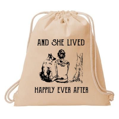 And She Lived Happily Ever After Funny Dogs Drawstring Bag