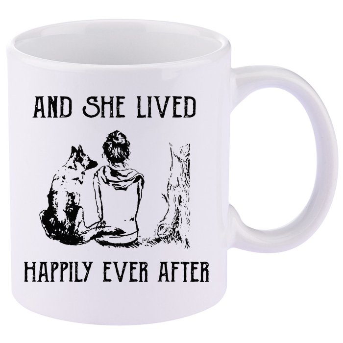 And She Lived Happily Ever After Funny Dogs 11oz C Handle Ceramic Mug