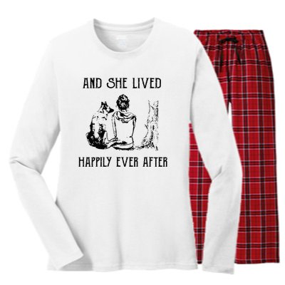 And She Lived Happily Ever After Funny Dogs Women's Long Sleeve Flannel Pajama Set 