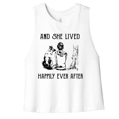 And She Lived Happily Ever After Funny Dogs Women's Racerback Cropped Tank