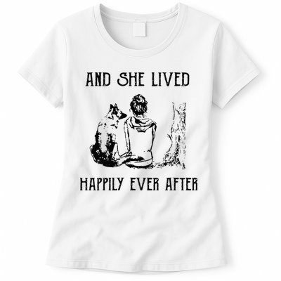 And She Lived Happily Ever After Funny Dogs Womens T-Shirt