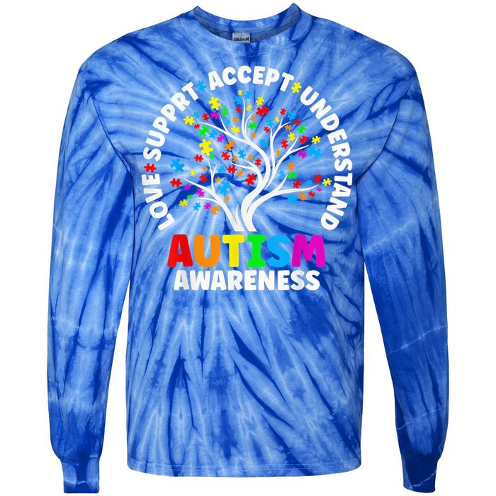 Autism Shirt Love Accept Support Autistic Autism Awareness Tie-Dye Long Sleeve Shirt