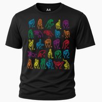 Abc Sign Language Chart Teacher Hand Letter Alphabet Asl Cooling Performance Crew T-Shirt